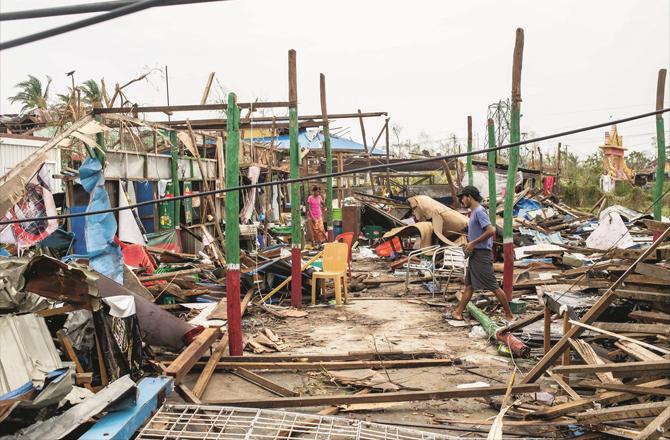 A scene of devastation after Cyclone Mocha in Rakhine. (AP/PTI)